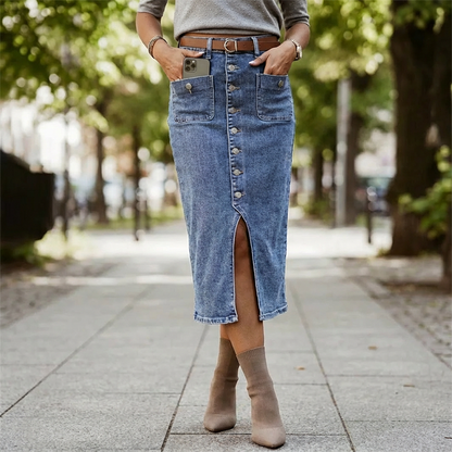 Midirock aus Denim mit Knopfleiste – Blau & vielseitig kombinierbar