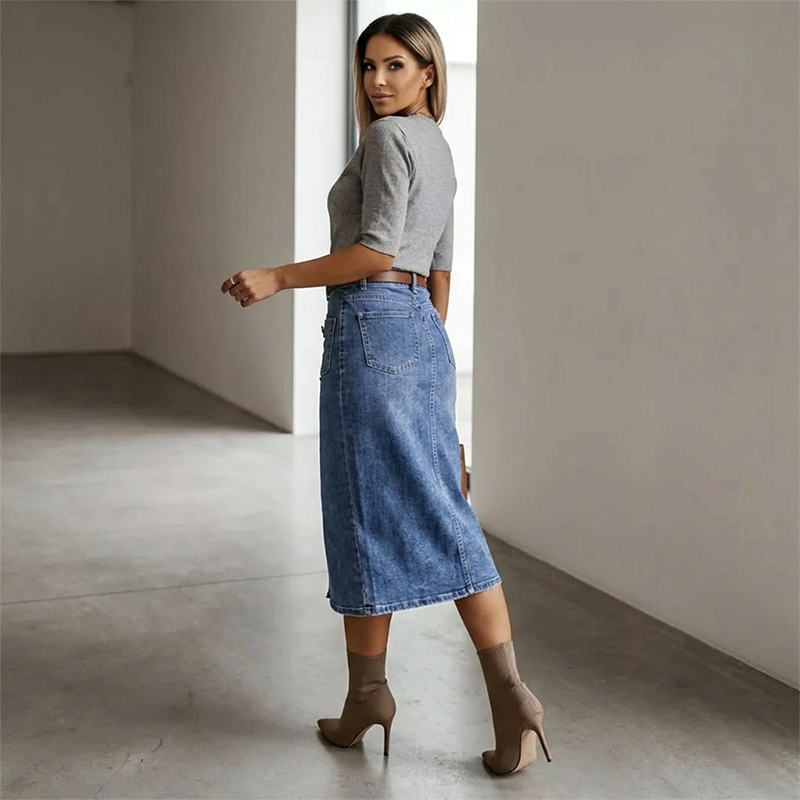 Midirock aus Denim mit Knopfleiste – Blau & vielseitig kombinierbar