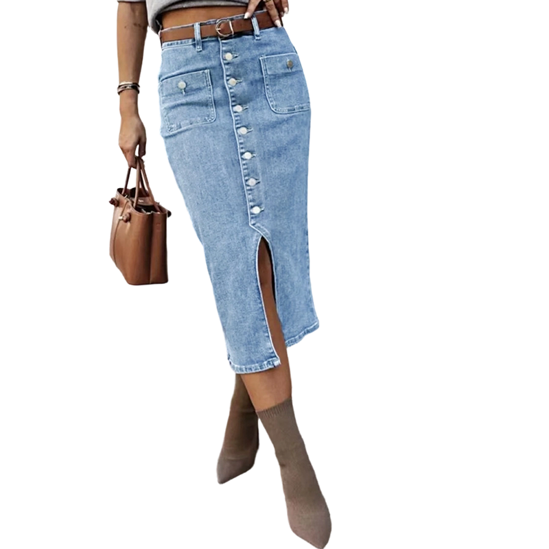 Midirock aus Denim mit Knopfleiste – Blau & vielseitig kombinierbar