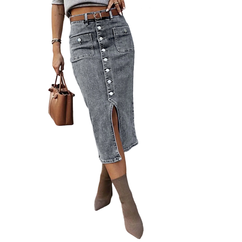 Midirock aus Denim mit Knopfleiste – Blau & vielseitig kombinierbar