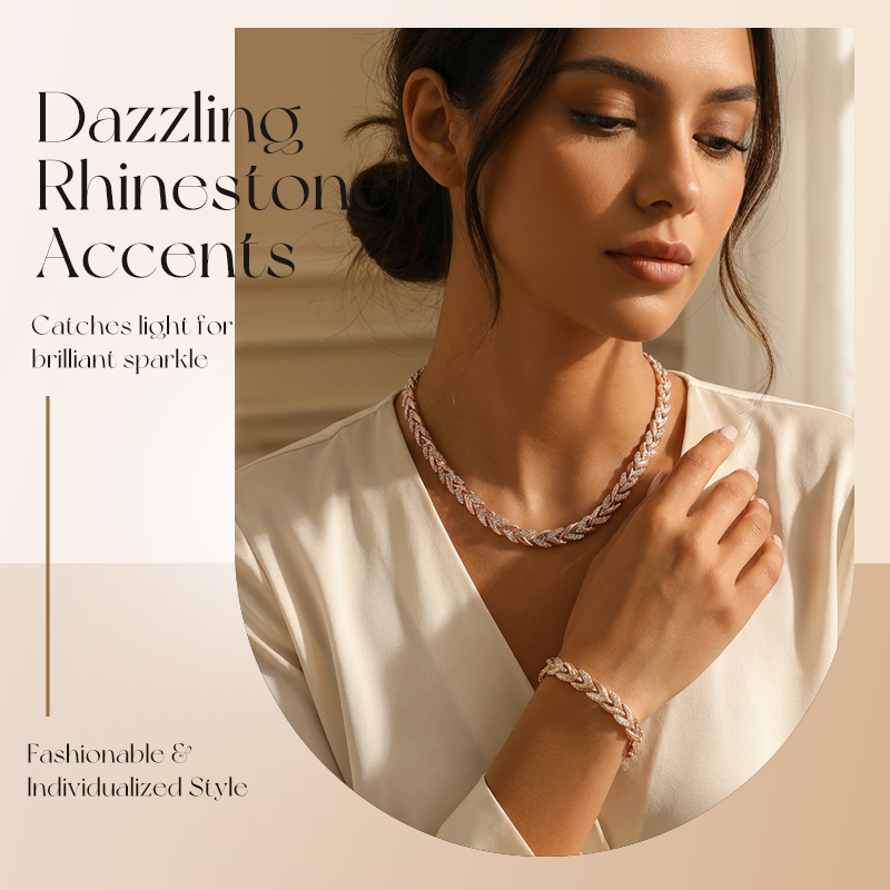 🐰🌸 Oster-Angebot – 50% Rabatt auf alles🎁Verstellbares Halsketten- und Armband-Set im Blatt-Design mit Strasssteinen