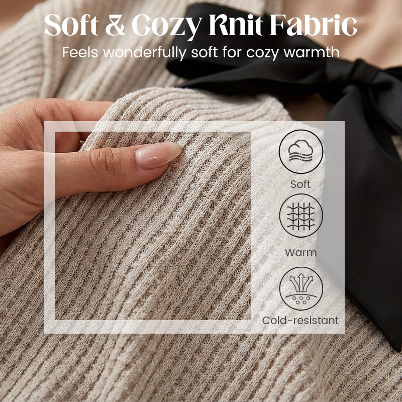 Damenv-Ausschnitt Pullover mit eleganter Rücken-Schleife