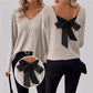 Damenv-Ausschnitt Pullover mit eleganter Rücken-Schleife