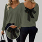 Damenv-Ausschnitt Pullover mit eleganter Rücken-Schleife