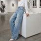 High-Waist Jeans mit Strass-Sternen – Weites Bein & moderne Silhouette ✨👖