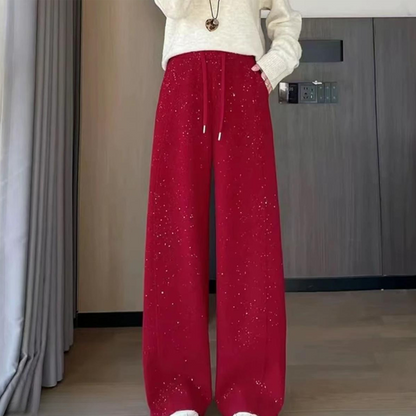 Damen Glitzer-High-Waist-Weitbein-Hose