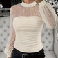 🤍 Damen Langarmshirt mit Perlen & Tüll-Einsatz – Elegant & vielseitig kombinierbar
