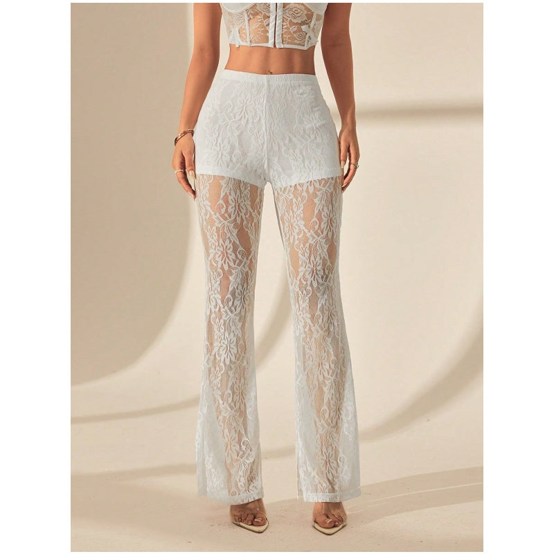 ✨ Damen Hose mit Spitzen-Einsatz – Zweilagiges Design & femininer Stil