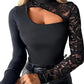 Damen Oberteil mit asymmetrischem Cut-Out und Spitzenärmeln