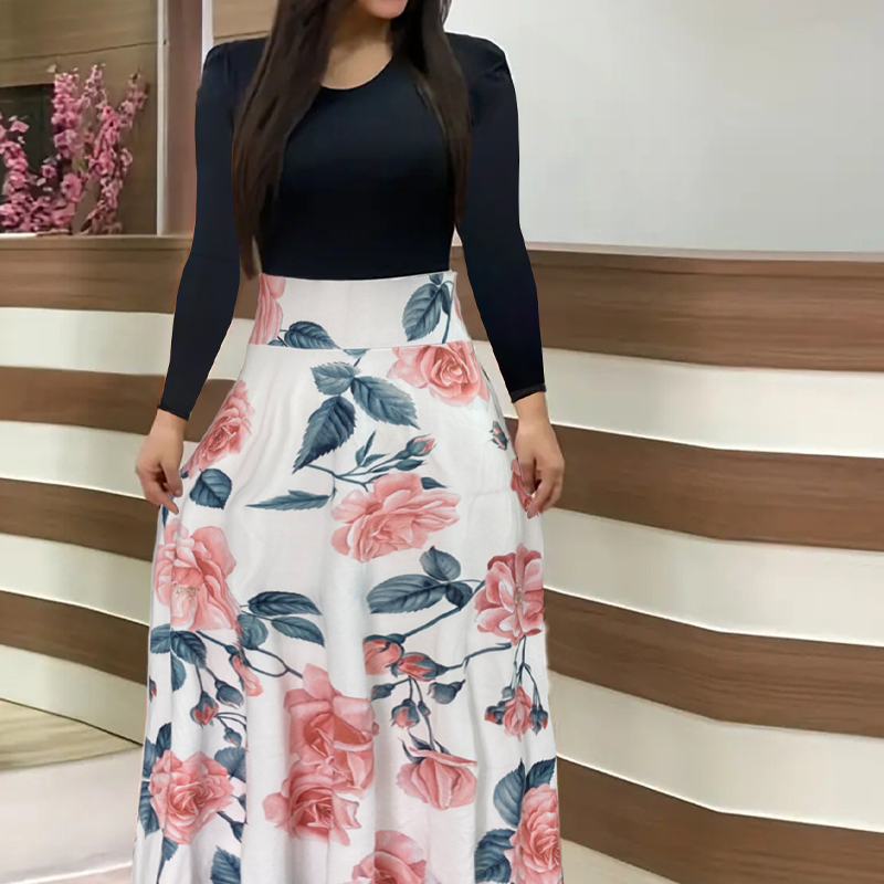 👗 Elegantes Damen-Kleid – Blumenmuster, Faltenbund & A-Linie – Für jeden Anlass