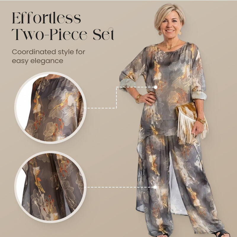Asymmetrisches Tunika- und Hosen-Set mit Blumenmuster für Damen