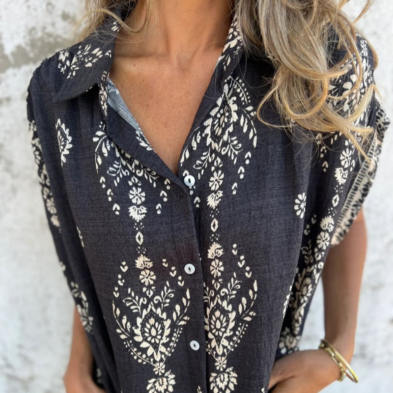 👗🌿 Lockeres Kurzarm-Leinenkleid für Damen – Mit Taschen und Floral-Print, Perfekt für Sommer