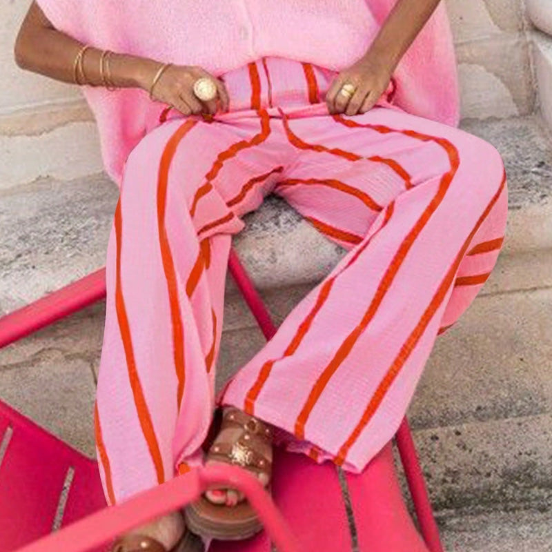 Damenhose für Frühling und Sommer – Streifen- und Blumenmuster, Bequemer Schnitt, Gerade Form🌸👖