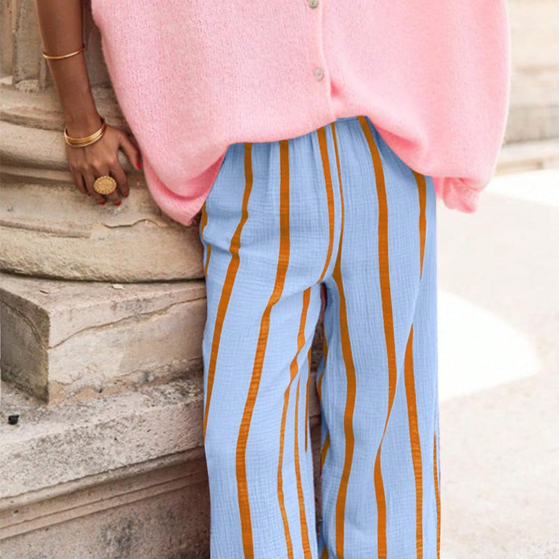 Damenhose für Frühling und Sommer – Streifen- und Blumenmuster, Bequemer Schnitt, Gerade Form🌸👖