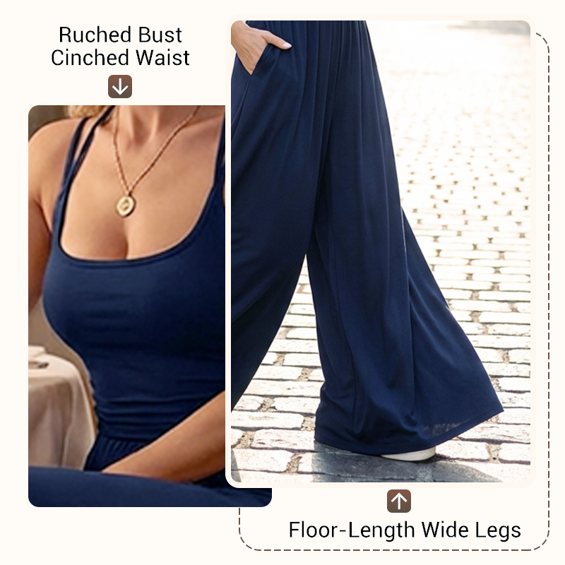 ☀️Damen Jumpsuit – Spaghettiträger mit Taillenbetonung und Weitem Bein