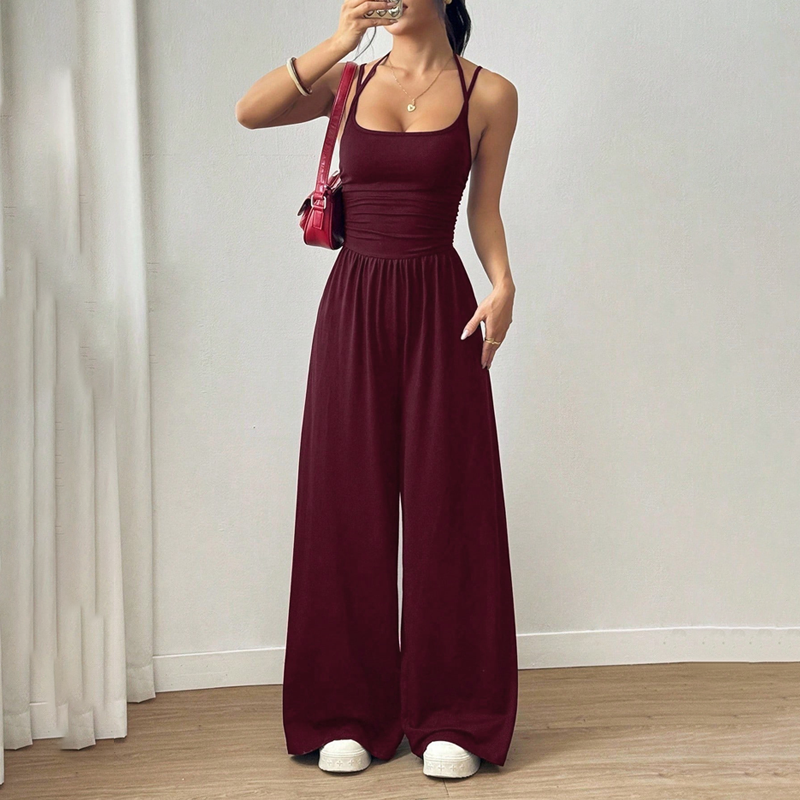 ☀️Damen Jumpsuit – Spaghettiträger mit Taillenbetonung und Weitem Bein