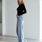Damen-Glitzer-High-Waist-Straight-Leg-Denim-Hose