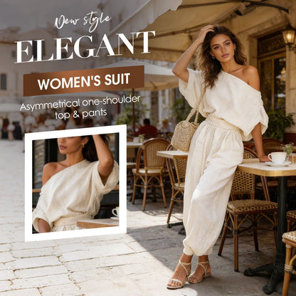 👚✨ Schlichte Off-Shoulder 2-Teiliges Damen Set – Mit Taschen, Locker und Vielseitig für Alltag