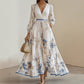 🌞Frühlingserwachen: 50% Rabatt!✨ Elegantes Hellblau Floral Maxikleid – V-Ausschnitt, Plissee & Hohe Taille für Fest & Urlaub