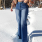 Damen High-Waist-Stretch-Straight-Leg-Jeans