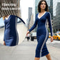 👗✨ Damen V-Ausschnitt Kleid – Elegantes, Figurbetontes Design mit Streifen-Details im Sportstyle