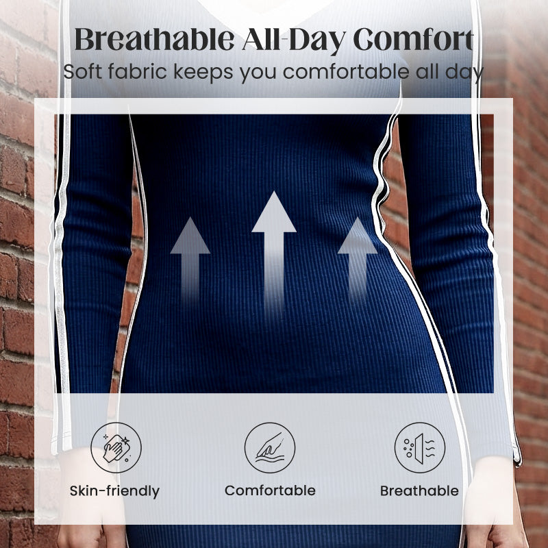 👗✨ Damen V-Ausschnitt Kleid – Elegantes, Figurbetontes Design mit Streifen-Details im Sportstyle