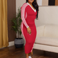👗✨ Damen V-Ausschnitt Kleid – Elegantes, Figurbetontes Design mit Streifen-Details im Sportstyle