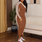 👗✨ Damen V-Ausschnitt Kleid – Elegantes, Figurbetontes Design mit Streifen-Details im Sportstyle