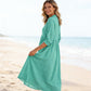 Damen Freizeit V-Ausschnitt Midi Kleid mit Taschen