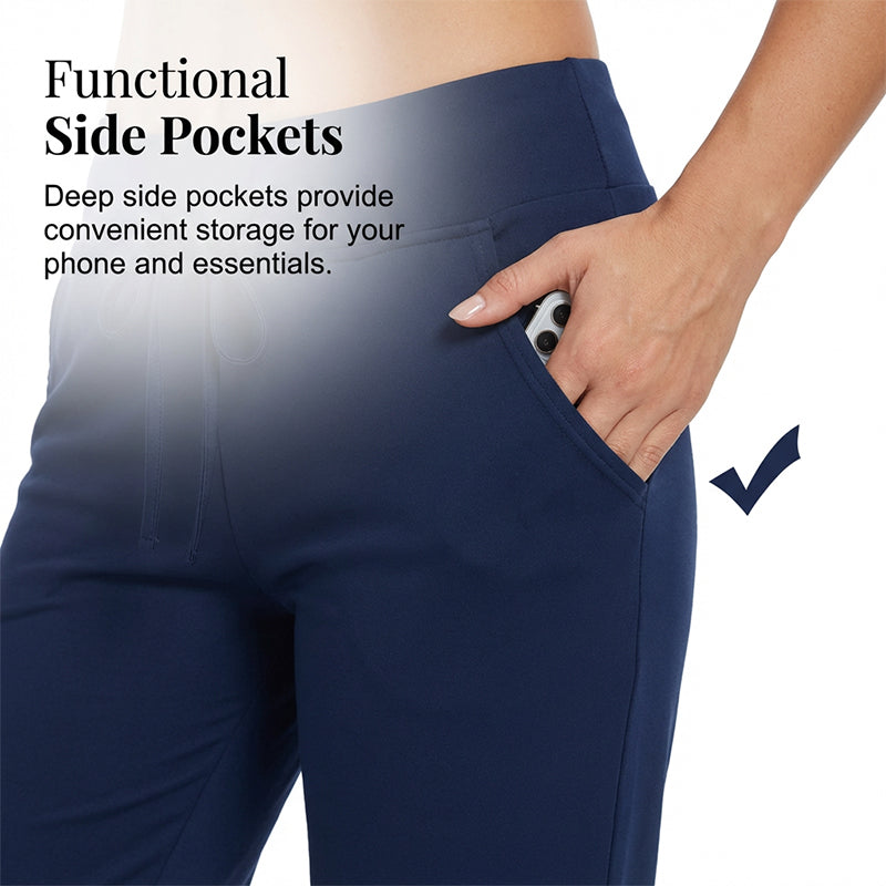 Damen 3/4 Jogginghose – Strickstoff, Hoher Bund mit Kordelzug, Mit Taschen