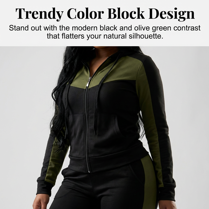 2-teiliges Damen Trainingsanzug-Set im Color-Block Design – Bequem & Sportlich für Alltag und Fitness