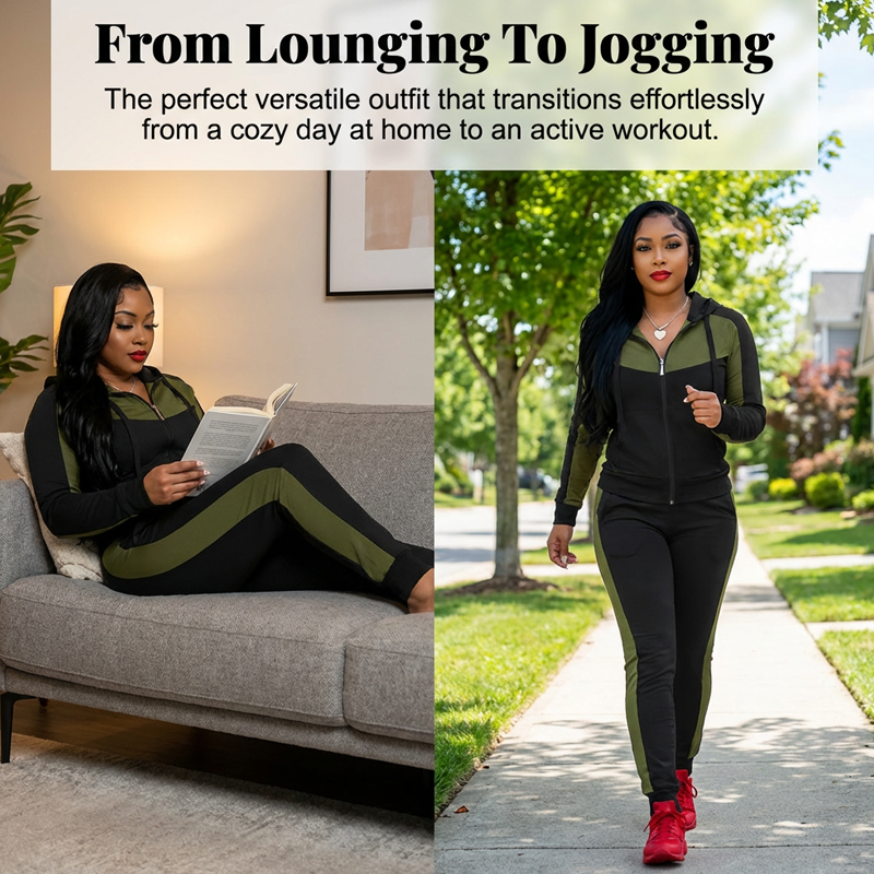2-teiliges Damen Trainingsanzug-Set im Color-Block Design – Bequem & Sportlich für Alltag und Fitness