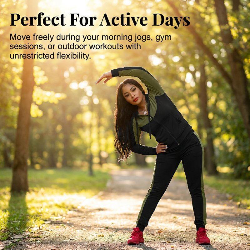 2-teiliges Damen Trainingsanzug-Set im Color-Block Design – Bequem & Sportlich für Alltag und Fitness
