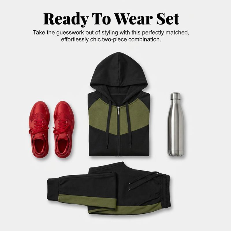 2-teiliges Damen Trainingsanzug-Set im Color-Block Design – Bequem & Sportlich für Alltag und Fitness