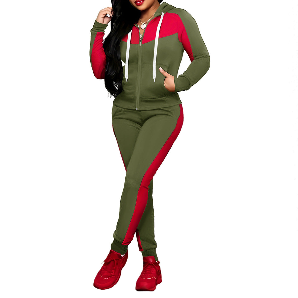 2-teiliges Damen Trainingsanzug-Set im Color-Block Design – Bequem & Sportlich für Alltag und Fitness