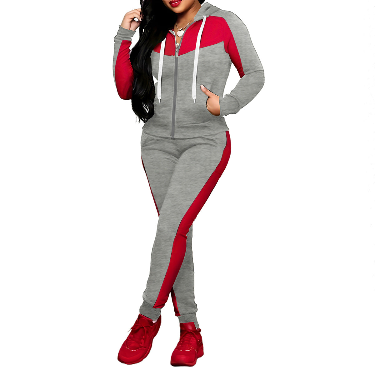 2-teiliges Damen Trainingsanzug-Set im Color-Block Design – Bequem & Sportlich für Alltag und Fitness