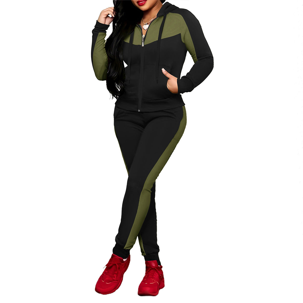 2-teiliges Damen Trainingsanzug-Set im Color-Block Design – Bequem & Sportlich für Alltag und Fitness