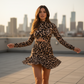 Damen-Minikleid mit Leopardenmuster und Rüschen