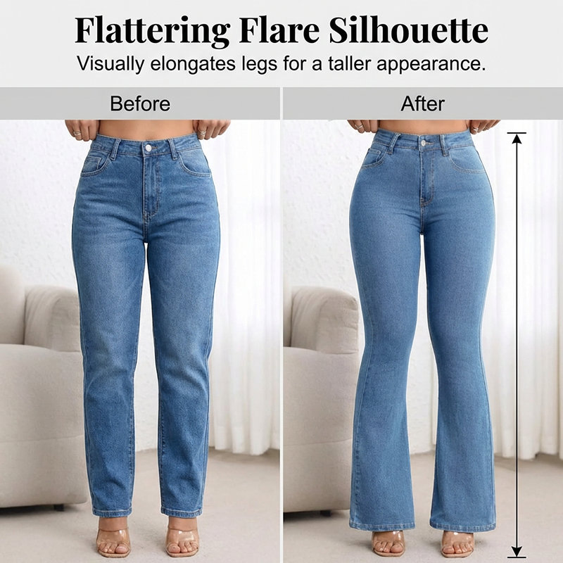 👖✨ Damen High-Waist Schlaghose – Slim Fit, Stretch, Locker & Leicht ausgestellte Jeans für Frühling