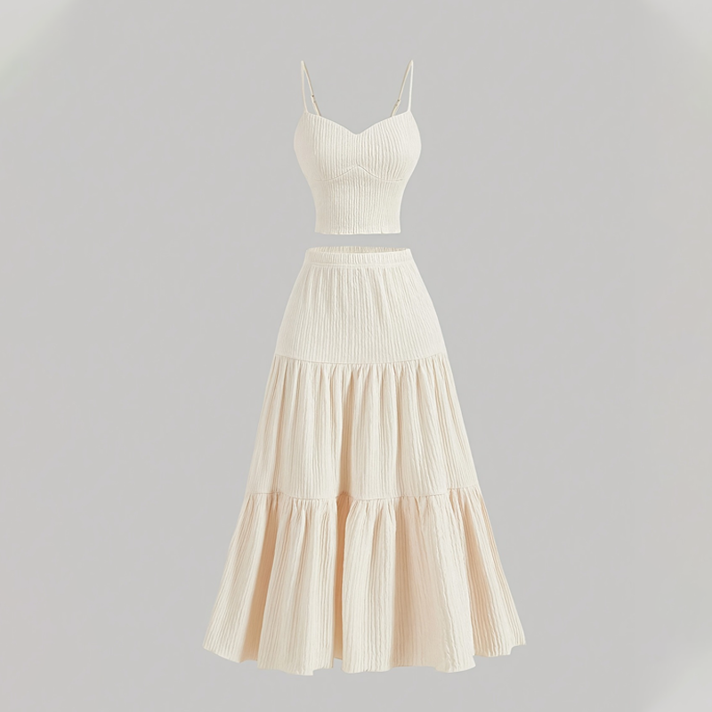 👗 50% RABATT ! ✨ Damen 2-teiliges Set – Einfarbiges Tanktop & A-Linien-Rock, Knitterfrei & Bequem 🍃