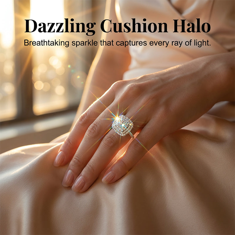 Brillanter Doppel-Halo Quadratring für Damen