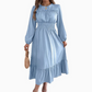 👗✨ Damen Maxikleid mit langen Ärmeln – Smokoberteil & Rüschen, Elegant für Alltag & Anlass