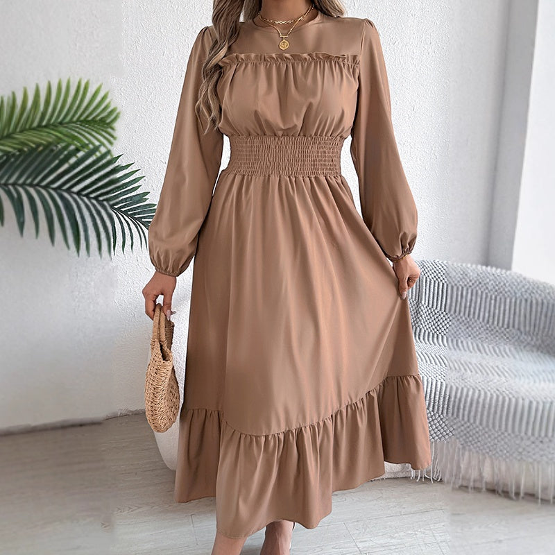 👗✨ Damen Maxikleid mit langen Ärmeln – Smokoberteil & Rüschen, Elegant für Alltag & Anlass