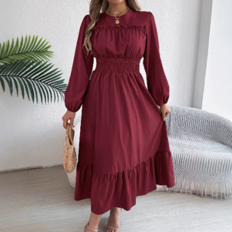 👗✨ Damen Maxikleid mit langen Ärmeln – Smokoberteil & Rüschen, Elegant für Alltag & Anlass