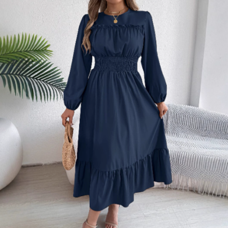 👗✨ Damen Maxikleid mit langen Ärmeln – Smokoberteil & Rüschen, Elegant für Alltag & Anlass
