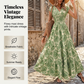 Damen Maxikleid mit V-Ausschnitt, Blumenmuster und geraffter Taille
