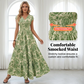 Damen Maxikleid mit V-Ausschnitt, Blumenmuster und geraffter Taille