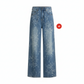Damen Jeans mit Blumen-Jacquard & weitem Bein