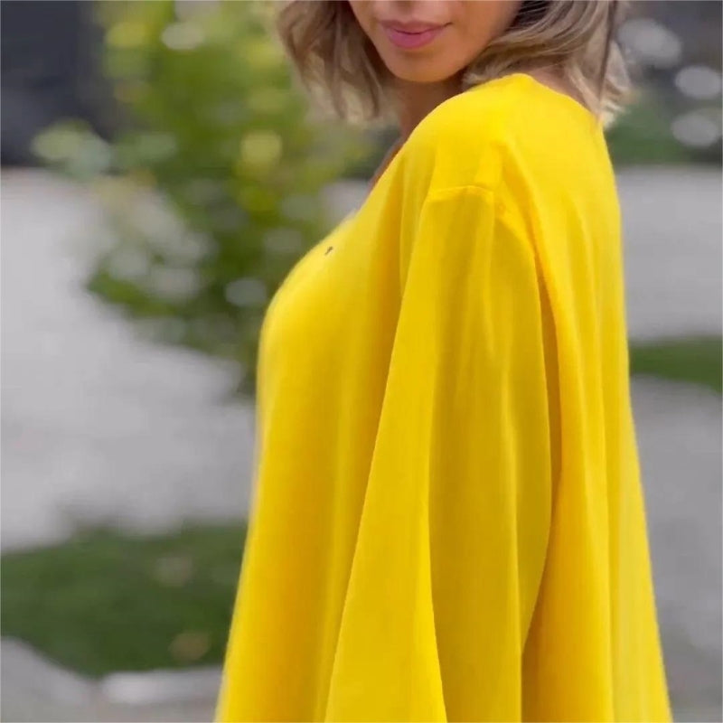 👚✨ Damen 2-lagiges 3/4-Arm Top – V-Ausschnitt mit verstellbarem Reißverschluss