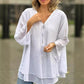 👚✨ Damen 2-lagiges 3/4-Arm Top – V-Ausschnitt mit verstellbarem Reißverschluss